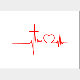 Christianity, Heartbeat icon, cross, heart & prayer Posters and Art